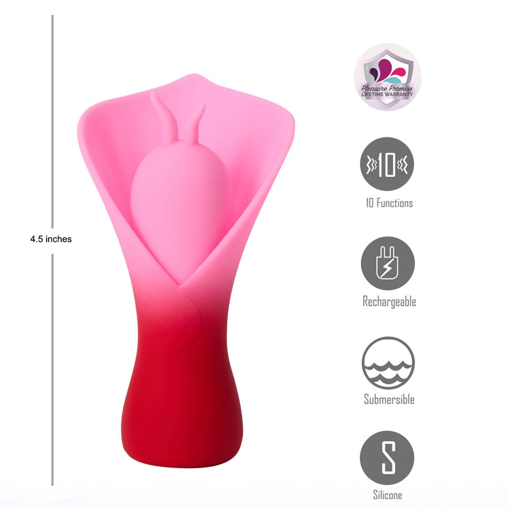 Maia Mina Red Red/Pink Usb Rechargeable Fluttering Flower Stimulator
