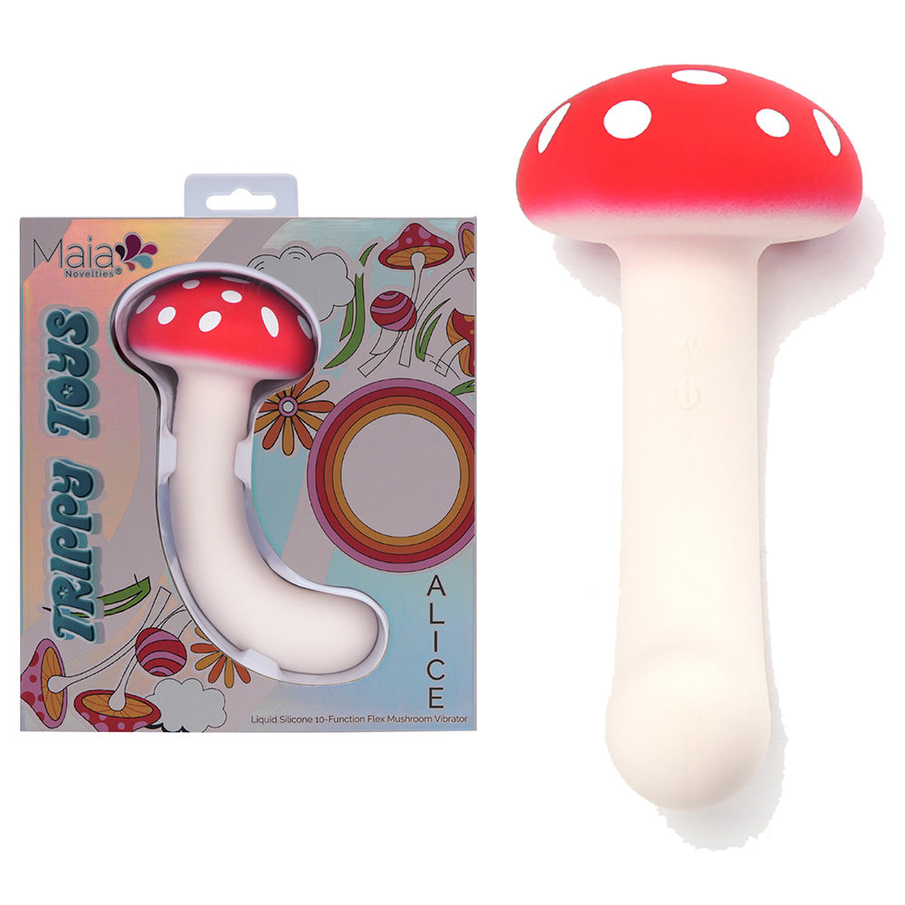 Maia Alice Red/White 15.2 Cm Usb Rechargeable Dual Vibrating Mushroom