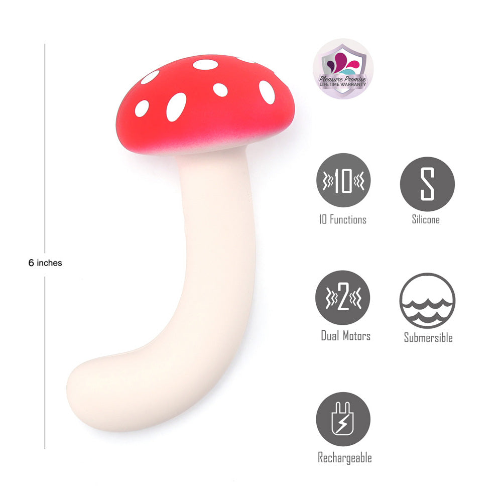 Maia Alice Red/White 15.2 Cm Usb Rechargeable Dual Vibrating Mushroom