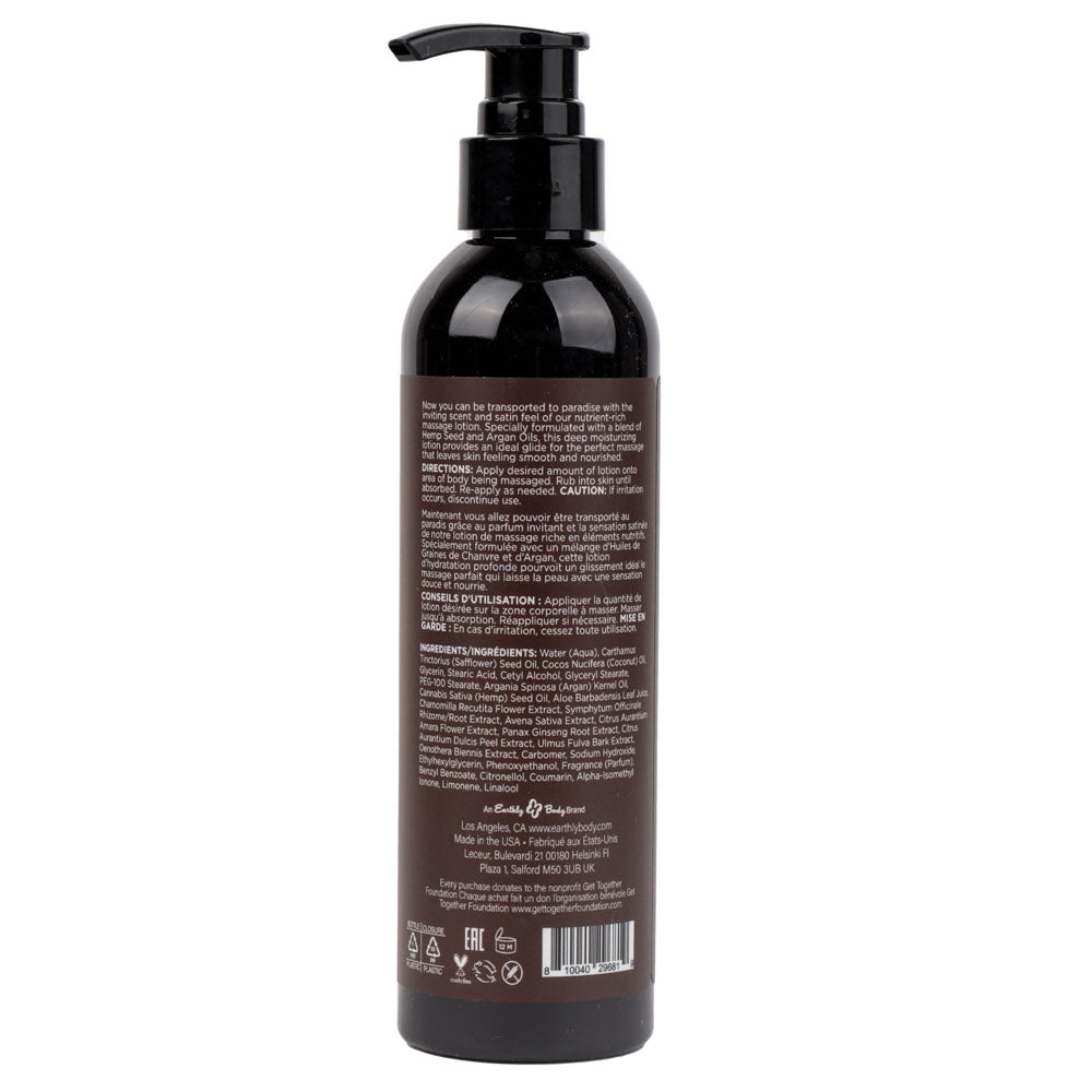 Hemp Seed Massage Lotion Kashmir Musk (Brandy, Jasmine, Cedarwood Musk) Scented 237 Ml Bottle