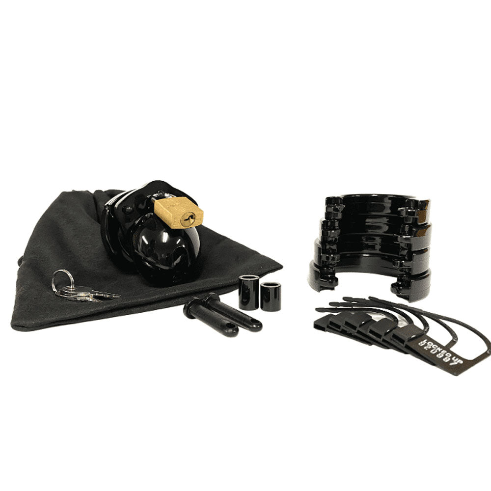 Mini Me Black Chastity Cock Cage Kit Black Black 1.25 Inch Cock Cage Kit