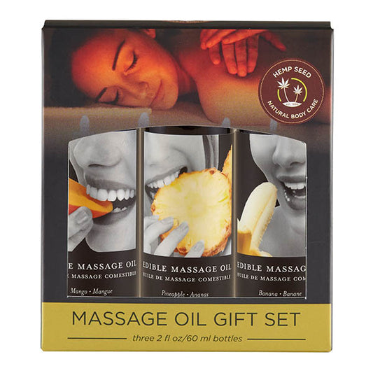 Edible Tropical Massage Oil Trio Mango, Pineapple & Banana Flavoured 3 X 59 Ml Bottles