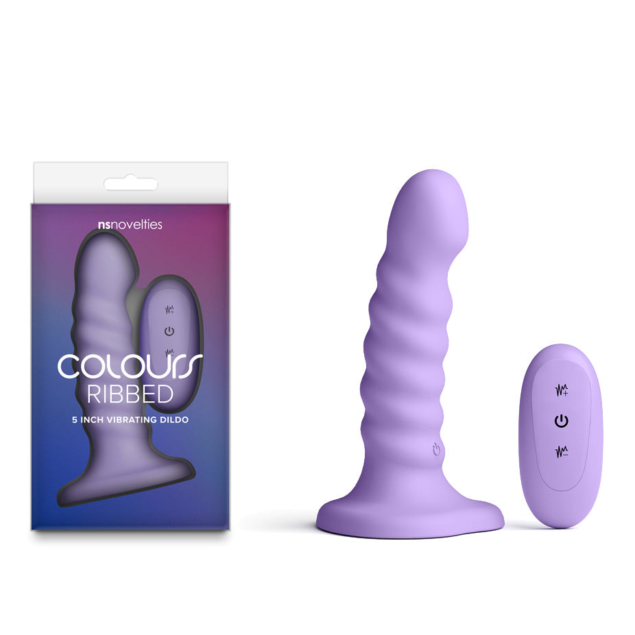 Colours Ribbed 5'' Vibrating Dildo Purple Purple 14.5 Cm Usb Rechargeable Vibrating Dildo With Wireless Remote