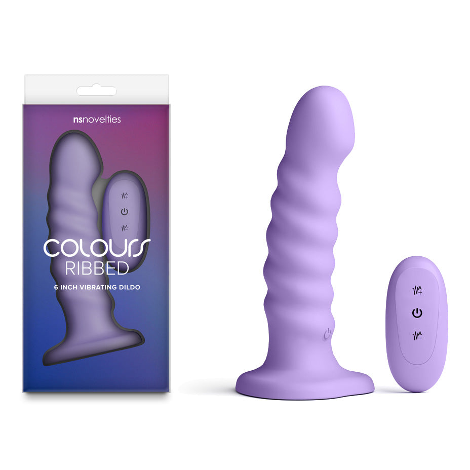Colours Ribbed 6'' Vibrating Dildo Purple Purple 16.5 Cm Usb Rechargeable Vibrating Dildo With Wireless Remote
