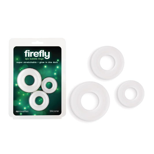 Firefly 3pc Bubble Rings White Glow In Dark Cock Rings Set Of 3 Sizes