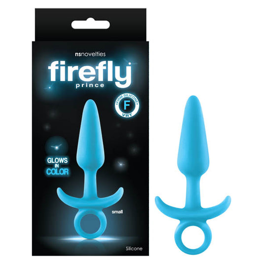 Firefly Prince Glow In Dark Blue 10.9 Cm Small Butt Plug With Ring Bull