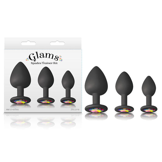 Glams Spades Trainer Kit Black Butt Plugs With Gems Set Of 3 Sizes
