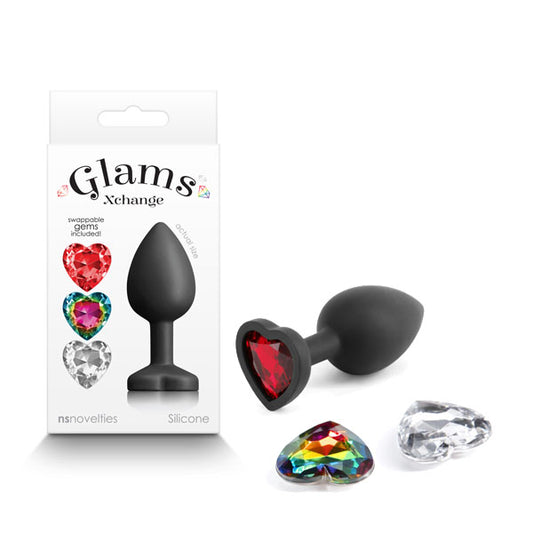 Glams Xchange Heart Small Black Small Butt Plug With Interchangeable Heart Gems