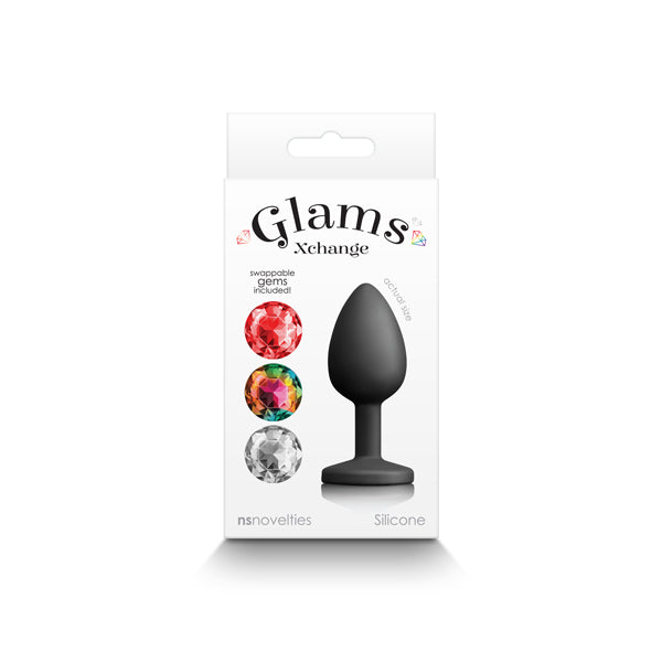 Glams Xchange Round Small Black Small Butt Plug With Interchangeable Round Gems