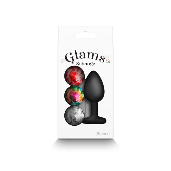 Glams Xchange Round Small Black Small Butt Plug With Interchangeable Round Gems