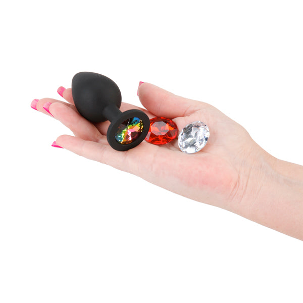 Glams Xchange Round Medium Black Medium Butt Plug With Interchangeable Round Gems