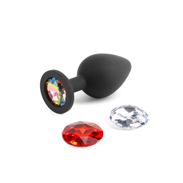 Glams Xchange Round Medium Black Medium Butt Plug With Interchangeable Round Gems