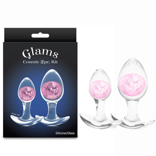Glams Cosmic 2pc Kit Pink Clear/Pink Butt Plugs Set Of 2 Sizes