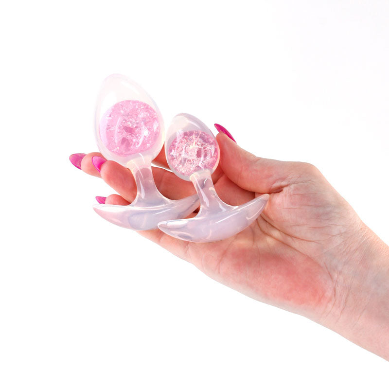 Glams Cosmic 2pc Kit Pink Clear/Pink Butt Plugs Set Of 2 Sizes