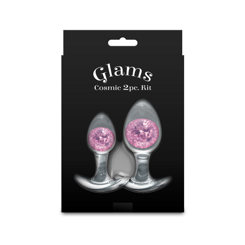 Glams Cosmic 2pc Kit Pink Clear/Pink Butt Plugs Set Of 2 Sizes