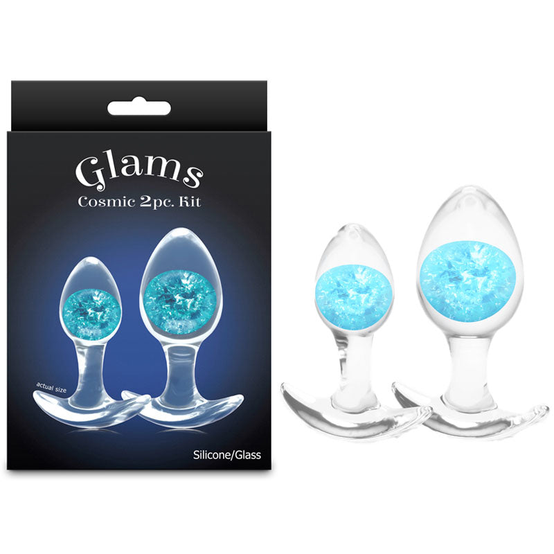 Glams Cosmic 2pc Kit Blue Clear/Blue Butt Plugs Set Of 2 Sizes