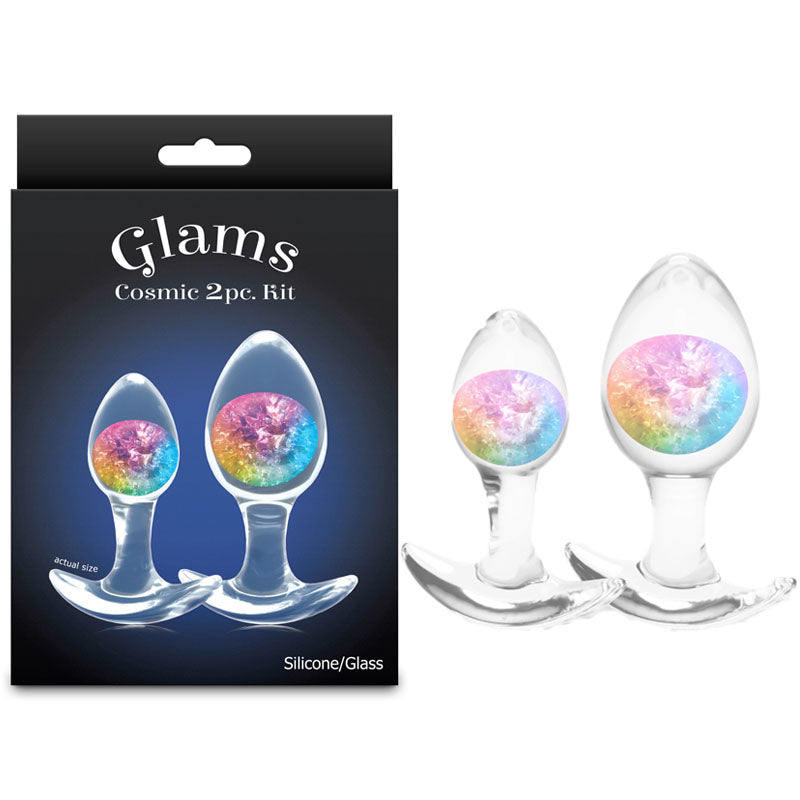 Glams Cosmic 2pc Kit Rainbow Clear/Rainbow Butt Plugs Set Of 2 Sizes