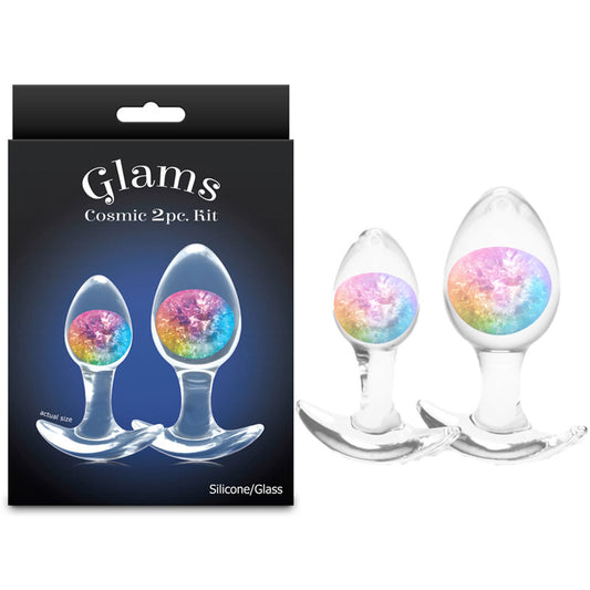 Glams Cosmic 2pc Kit Rainbow Clear/Rainbow Butt Plugs Set Of 2 Sizes