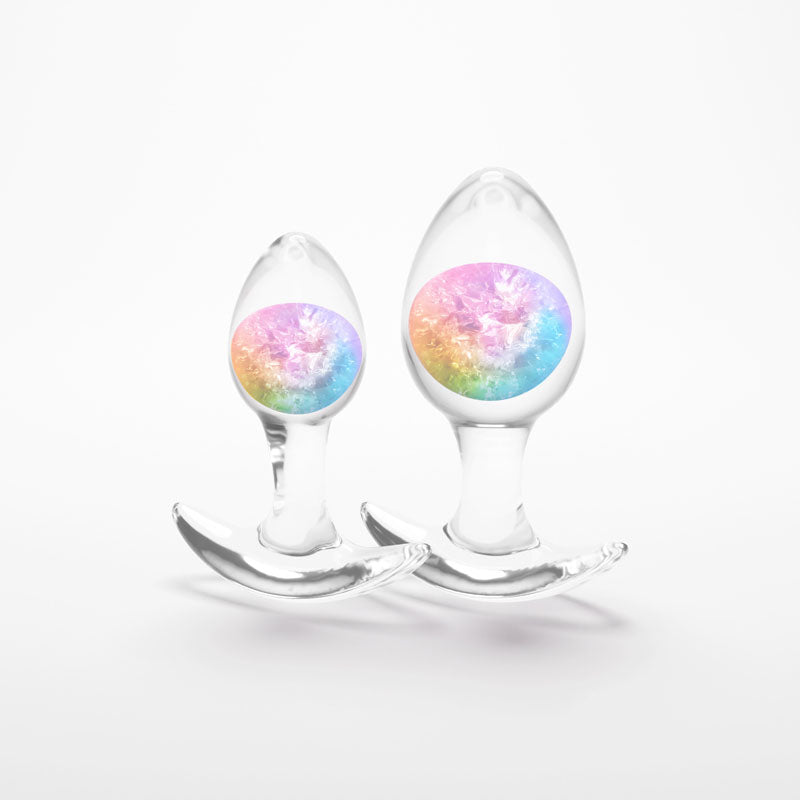 Glams Cosmic 2pc Kit Rainbow Clear/Rainbow Butt Plugs Set Of 2 Sizes