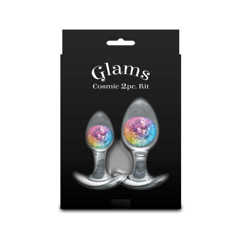Glams Cosmic 2pc Kit Rainbow Clear/Rainbow Butt Plugs Set Of 2 Sizes