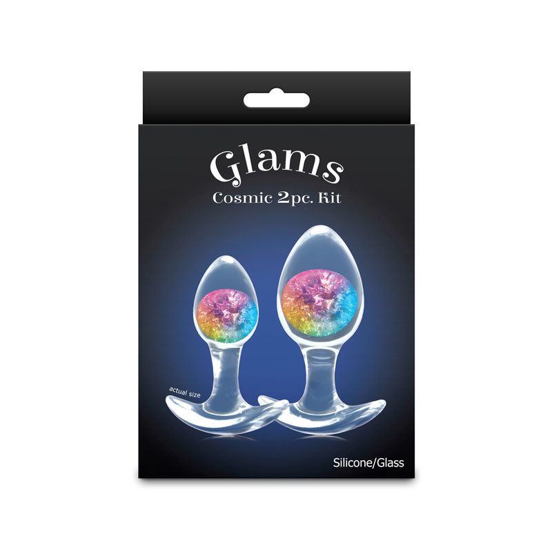 Glams Cosmic 2pc Kit Rainbow Clear/Rainbow Butt Plugs Set Of 2 Sizes