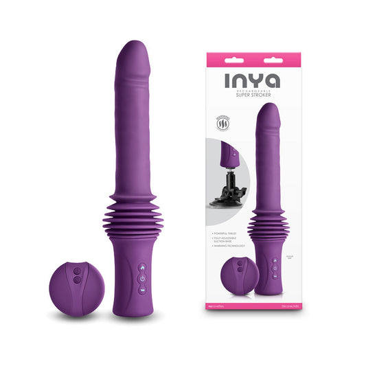 Inya Super Stroker Purple Purple 36.8 Cm Usb Rechargeable Thrusting Vibrator With Remote Control & Stand