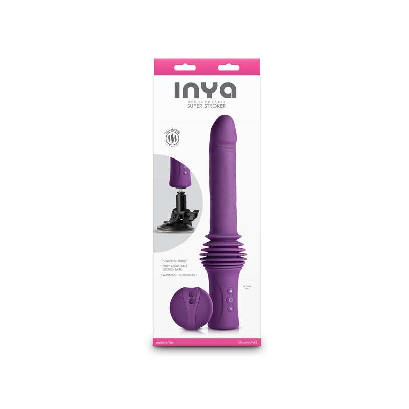 Inya Super Stroker Purple Purple 36.8 Cm Usb Rechargeable Thrusting Vibrator With Remote Control & Stand