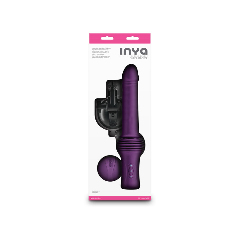 Inya Super Stroker Purple Purple 36.8 Cm Usb Rechargeable Thrusting Vibrator With Remote Control & Stand