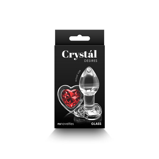 Crystal Desires Red Heart Small Clear Glass 7.3 Cm Butt Plug With Red Heart Gem Base