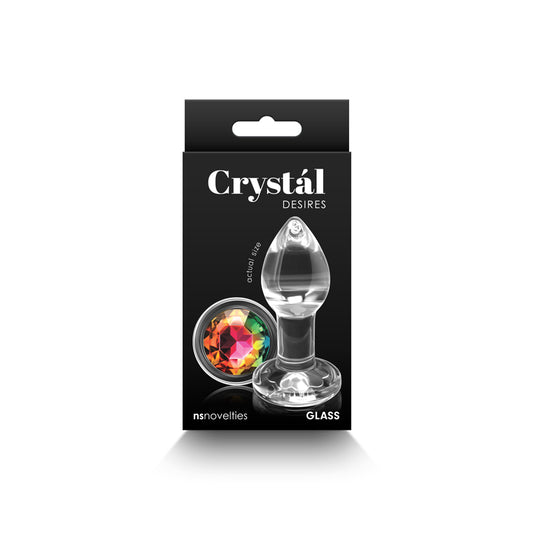 Crystal Desires Rainbow Gem Small Clear Glass 7.3 Cm Butt Plug With Rainbow Gem Base