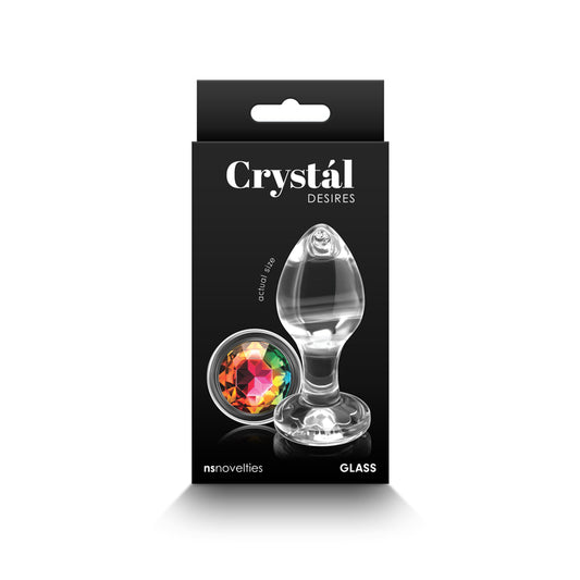 Crystal Desires Rainbow Gem Medium Clear Glass 8.4 Cm Butt Plug With Rainbow Gem Base