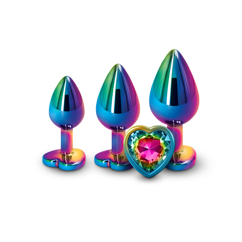 Rear Assets Trainer Kit Multicolour Rainbow Heart Multi Coloured Metallic Butt Plugs With Rainbow Hearts Set Of 3 Sizes