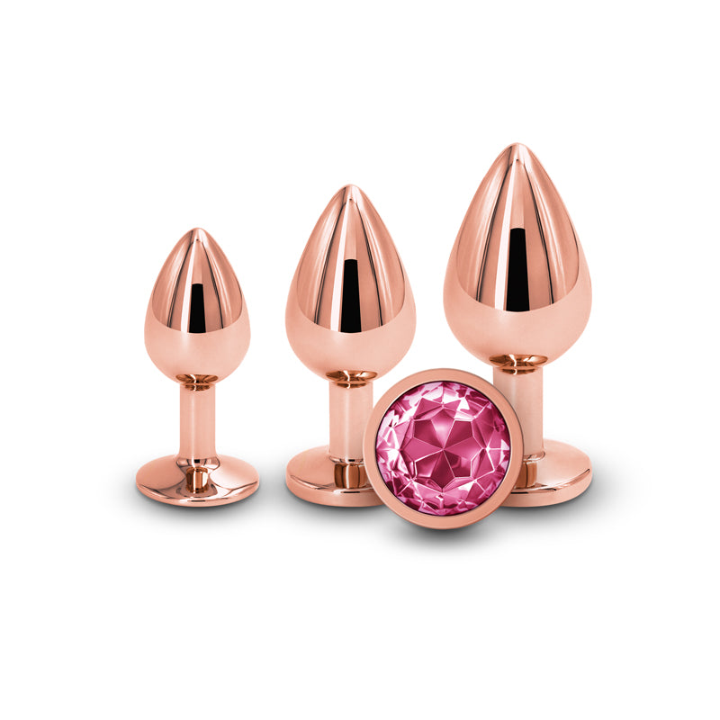 Rear Assets Trainer Kit Rose Gold Pink Rose Gold Metallic Butt Plugs With Pink Gems Set Of 3 Sizes