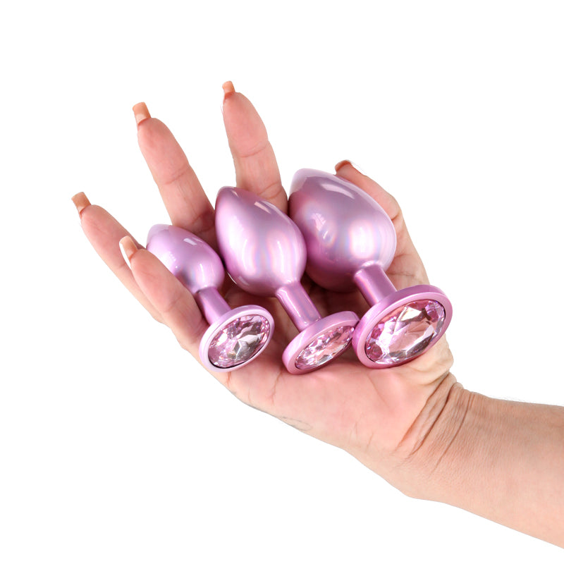 Rear Assets Trainer Kit Iridescent Pink Iridescent Pink Metallic Butt Plugs Set Of 3 Sizes