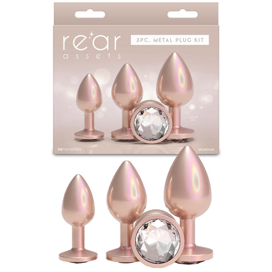 Rear Assets Trainer Kit Iridescent Champagne Iridescent Champagne Metallic Butt Plugs Set Of 3 Sizes