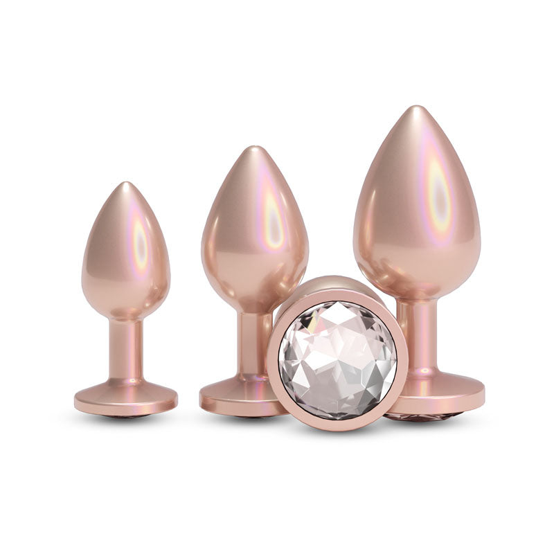 Rear Assets Trainer Kit Iridescent Champagne Iridescent Champagne Metallic Butt Plugs Set Of 3 Sizes
