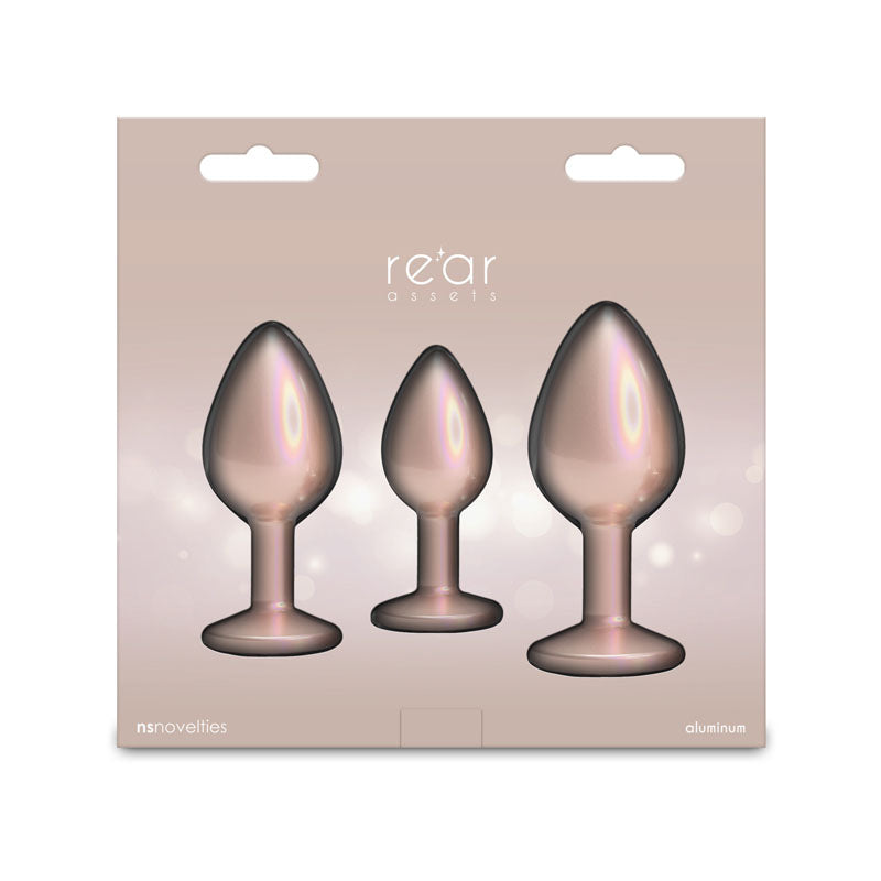 Rear Assets Trainer Kit Iridescent Champagne Iridescent Champagne Metallic Butt Plugs Set Of 3 Sizes