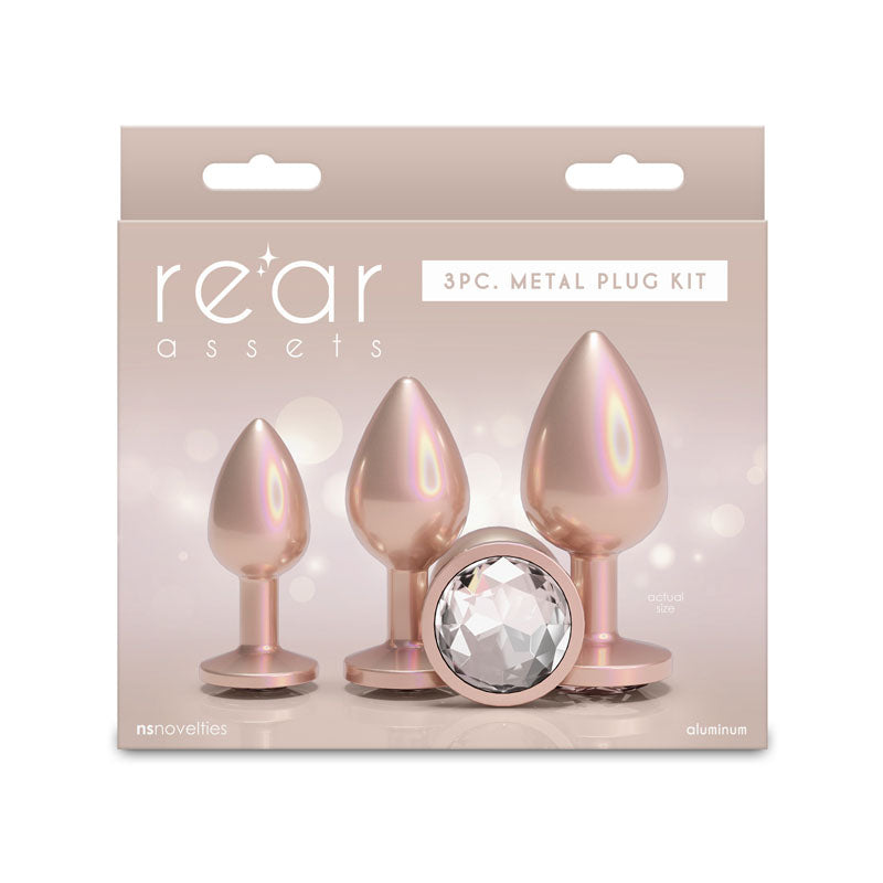 Rear Assets Trainer Kit Iridescent Champagne Iridescent Champagne Metallic Butt Plugs Set Of 3 Sizes