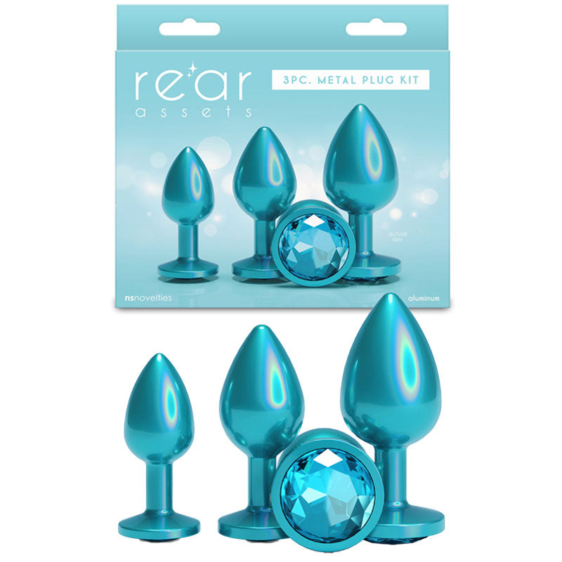 Rear Assets Trainer Kit Iridescent Teal Iridescent Teal Metallic Butt Plugs Set Of 3 Sizes