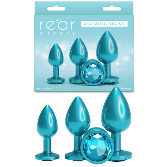 Rear Assets Trainer Kit Iridescent Teal Iridescent Teal Metallic Butt Plugs Set Of 3 Sizes