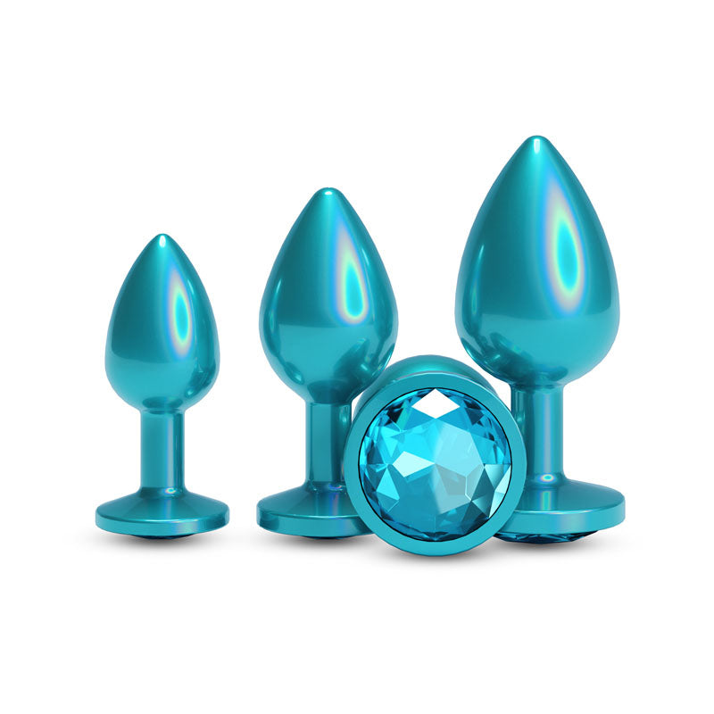 Rear Assets Trainer Kit Iridescent Teal Iridescent Teal Metallic Butt Plugs Set Of 3 Sizes