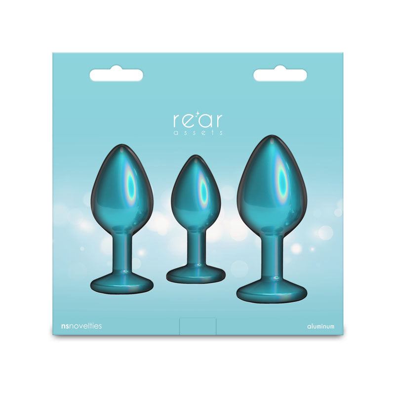 Rear Assets Trainer Kit Iridescent Teal Iridescent Teal Metallic Butt Plugs Set Of 3 Sizes