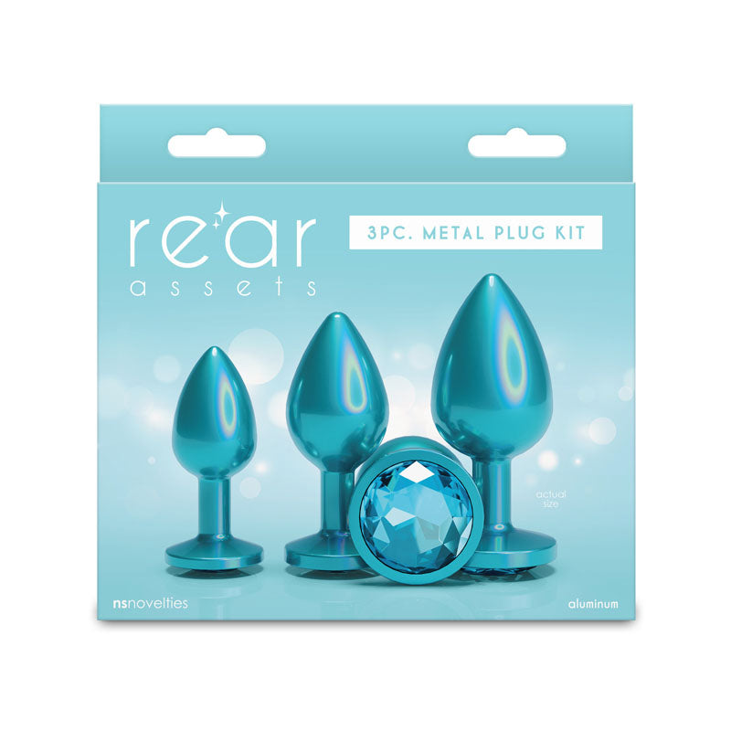 Rear Assets Trainer Kit Iridescent Teal Iridescent Teal Metallic Butt Plugs Set Of 3 Sizes