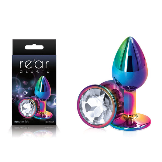 Rear Assets Multi Coloured Small Multi Coloured Small Metal Butt Plug With Clear Gem Base
