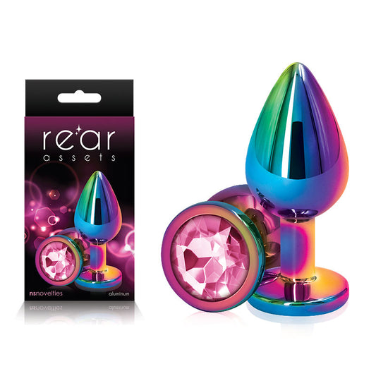 Rear Assets Multi Coloured Medium Multi Coloured Medium Metal Butt Plug With Pink Gem Base