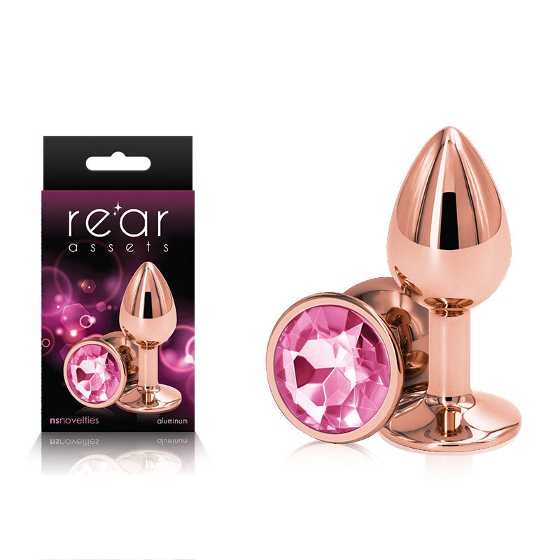 Rear Assets Rose Gold Small Rose Gold Small Metal Butt Plug With Pink Gem Base