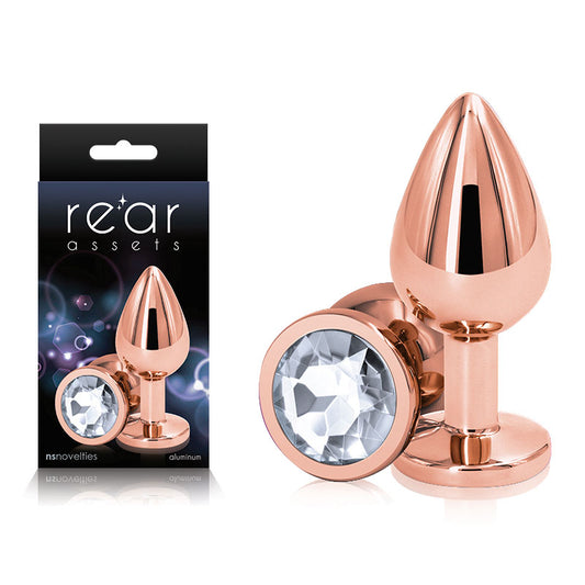Rear Assets Rose Gold Medium Rose Gold Medium Metal Butt Plug With Clear Gem Base