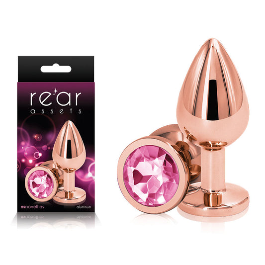 Rear Assets Rose Gold Medium Rose Gold Medium Metal Butt Plug With Pink Gem Base
