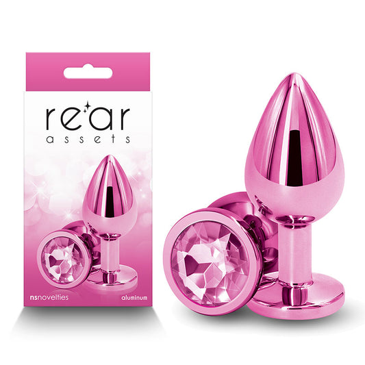 Rear Assets Medium Pink Pink 8.2 Cm Medium Metal Butt Plug With Pink Round Gem Base