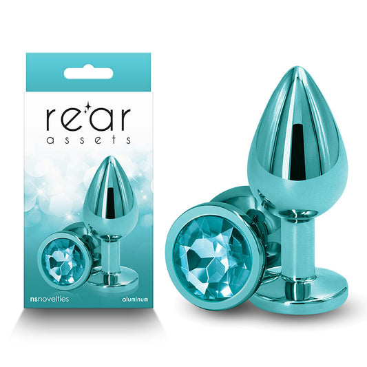 Rear Assets Medium Teal Teal 8.2 Cm Medium Metal Butt Plug With Teal Round Gem Base
